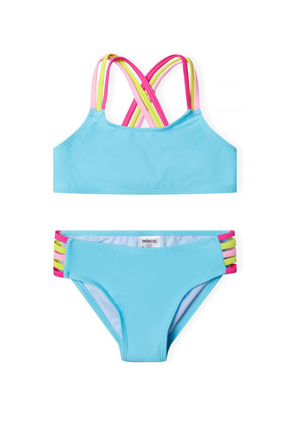 Cross-Back Bikini, Rainbow Straps, Turquoise - 1