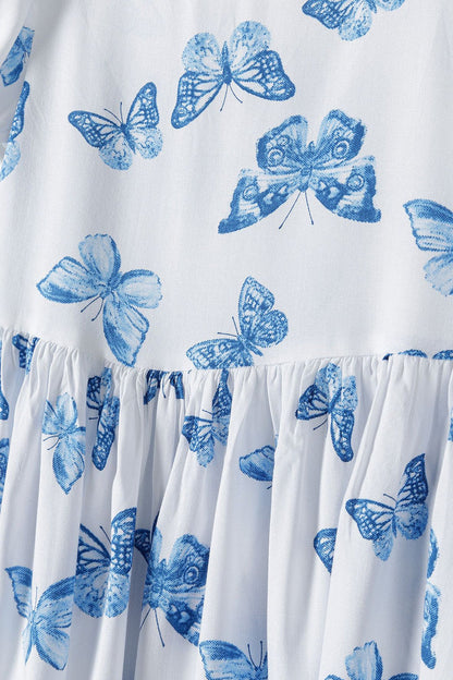 Butterfly Print Dress, Short Sleeve, White - 4