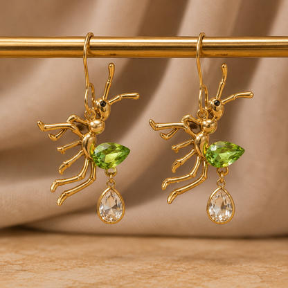 Green Ant Crystal Earrings