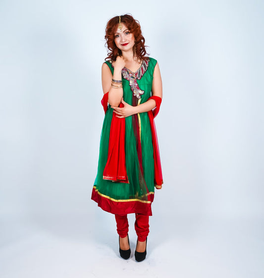 Green with Maroon Trim and Light Embroidery