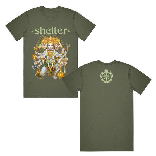 shelter Hanuman 2024 Military Green Tee front and back