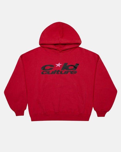 HARPER HOODIE OFF RED - red graphic print hoodie, front view - Cold Culture