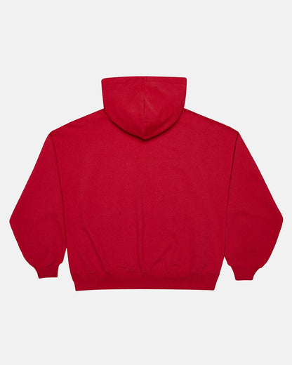 HARPER HOODIE OFF RED - red graphic print hoodie, back view - Cold Culture