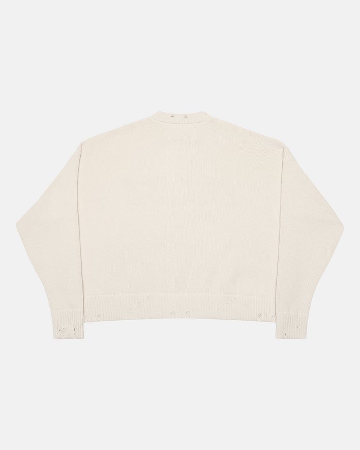 HARPER KNIT BEIGE & BROWN - beige graphic print knit sweater, back view - Cold Culture