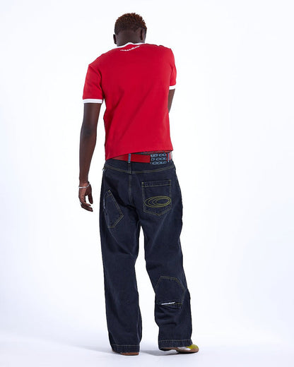 HARPER TEE RED AND WHITE - red and white ringer tee, back view on male model - Cold Culture #man