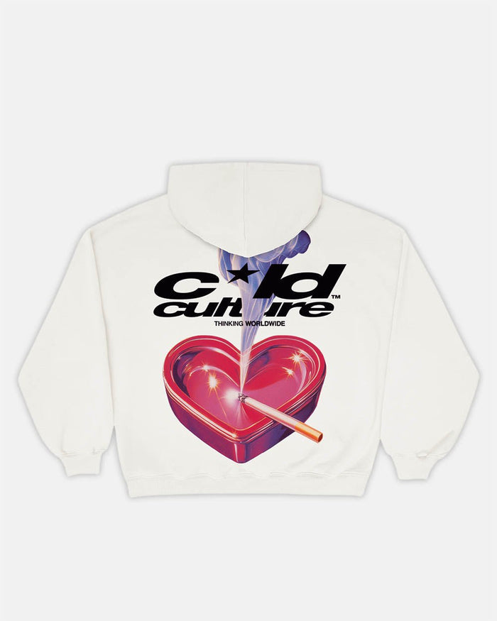 HEART ASHTRAY HOODIE GREY - cream graphic print hoodie, back view - Cold Culture