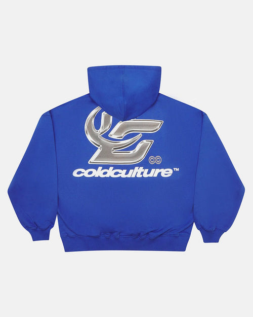 HYPERCHROME HOODIE ELECTRIC BLUE - blue oversized hoodie, back view - Cold Culture