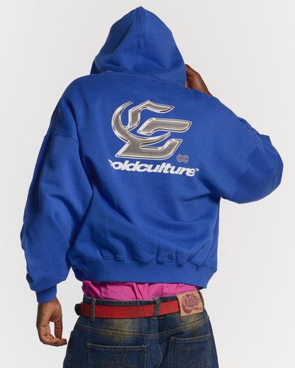 HYPERCHROME HOODIE ELECTRIC BLUE - blue oversized hoodie, back view on male model - Cold Culture #man