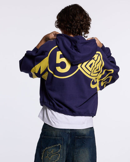 ICONIC COLD HOODIE NAVY BLUE - navy blue graphic print hoodie, back view on male model - Cold Culture #man