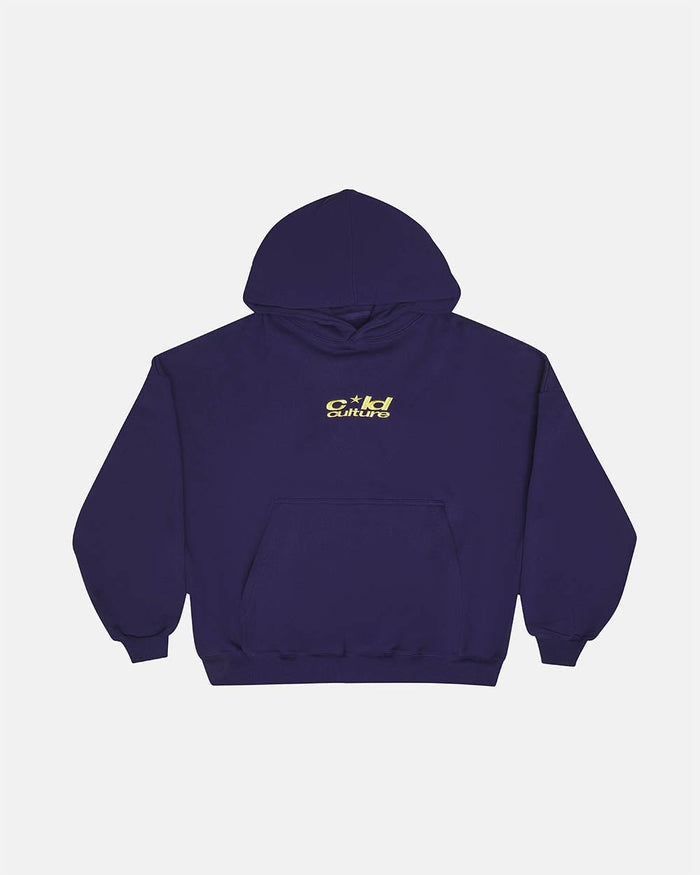ICONIC COLD HOODIE NAVY BLUE - navy blue graphic print hoodie, front view - Cold Culture