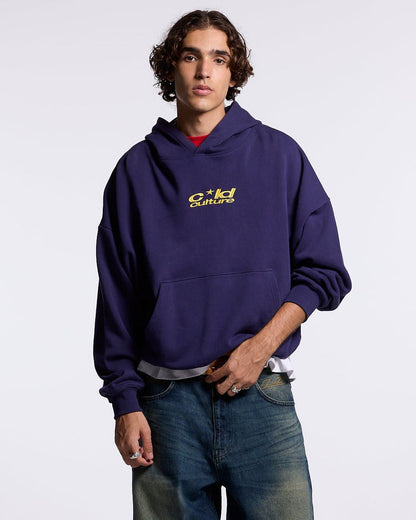 ICONIC COLD HOODIE NAVY BLUE - navy blue graphic print hoodie, front view on male model - Cold Culture #man