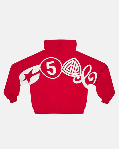 ICONIC COLD HOODIE RED - red graphic print hoodie, back view - Cold Culture