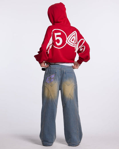 ICONIC COLD HOODIE RED - red graphic print hoodie, back view on female model - Cold Culture #woman