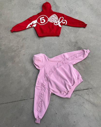 ICONIC COLD HOODIE RED - red graphic print hoodie, flat lay with matching pieces - Cold Culture