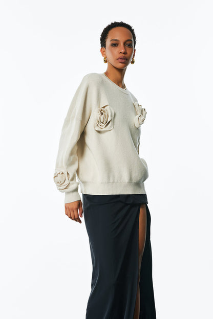 Jasmin Flower Long Sleeve Knit Top In Apricot