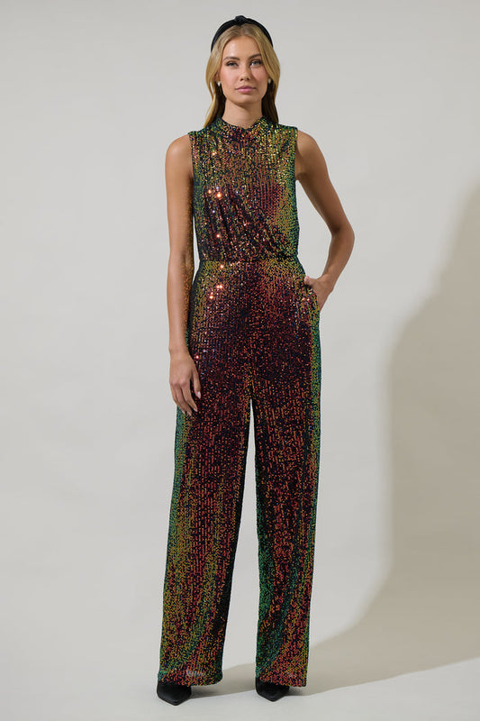 Jaylah Sequin Siren Drape Neck Jumpsuit