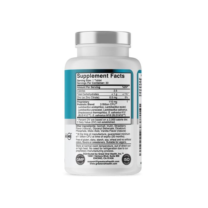 Kids Dental Oral Probiotics with BLIS K12 & M18 – 7 Strains, 3 Billion CFU (Strawberry-Vanilla Flavor)
