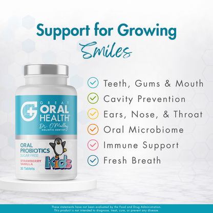 Kids Dental Oral Probiotics with BLIS K12 & M18 – 7 Strains, 3 Billion CFU (Strawberry-Vanilla Flavor)