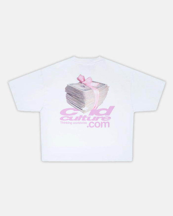 LACE UP TEE WHITE - white graphic print tee, back view - Cold Culture