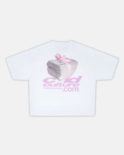 LACE UP TEE WHITE - white graphic print tee, back view - Cold Culture
