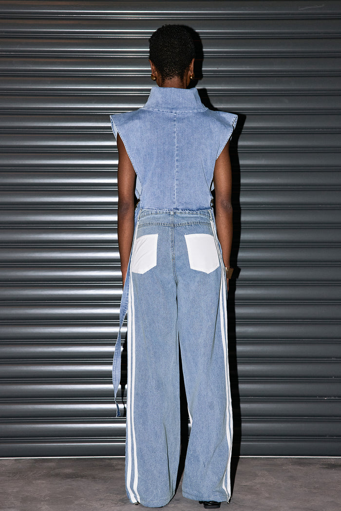 Lasya High Neck Cutout Buckle Denim Top