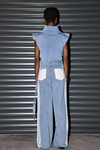 Lasya High Neck Cutout Buckle Denim Top