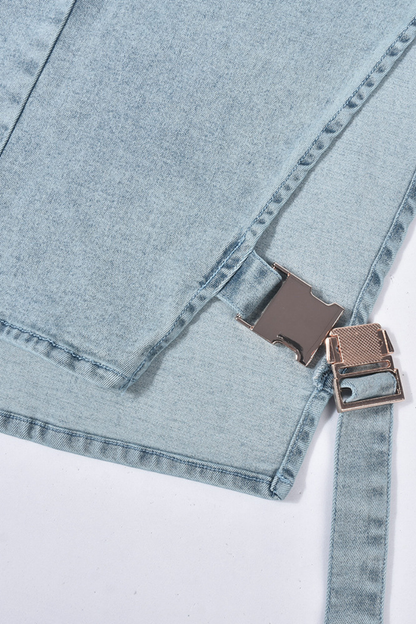 Lasya High Neck Cutout Buckle Denim Top