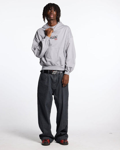 LATE HOODIE GREY - light grey graphic print hoodie, front view on male model - Cold Culture #man
