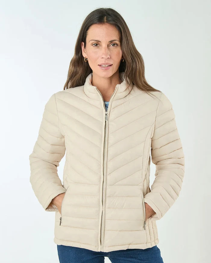 Lightly Padded Quilted Jacket - Stone