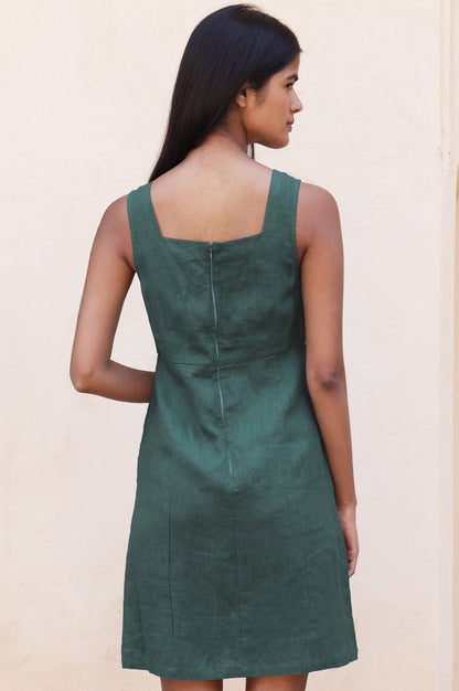 Linen Patch Pocket Dress | Teal