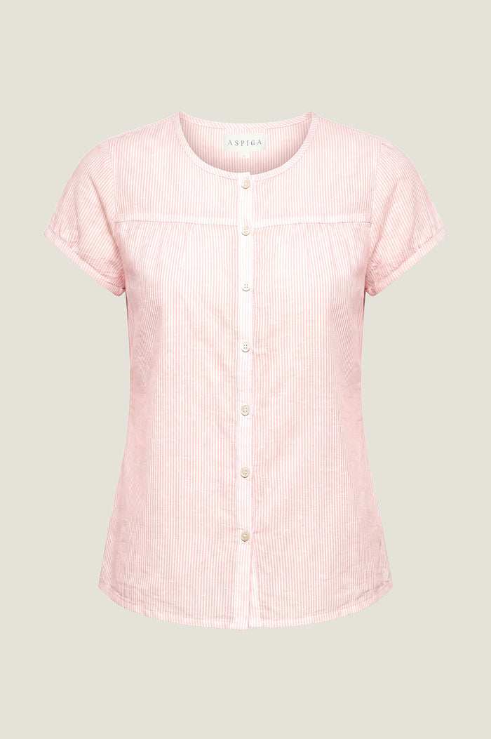 Lisbon Stripe Dobby Organic Cotton Blouse | Coral/White