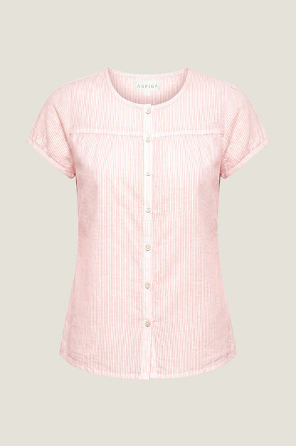 Lisbon Stripe Dobby Organic Cotton Blouse | Coral/White