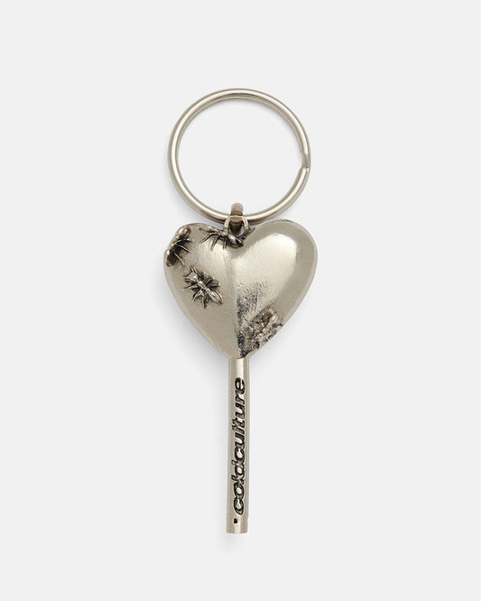 LOLLIPOP KEYCHAIN - silver heart lollipop keychain, front view - Cold Culture