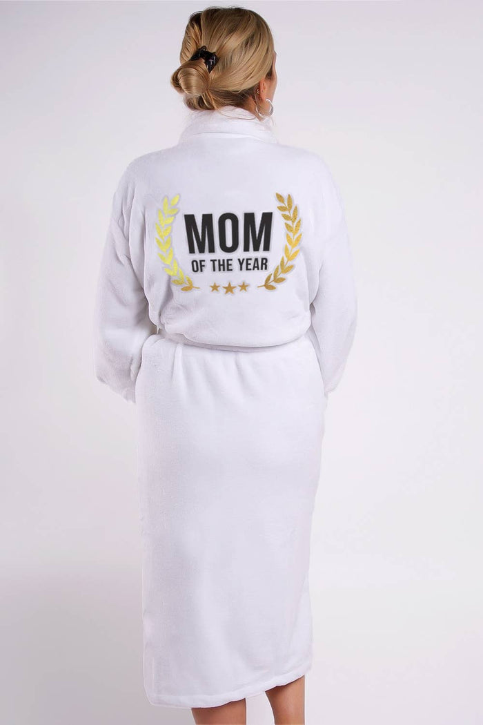 LUXE PLUSH ROBE - Mom of the year (White) - Intimate Whispers