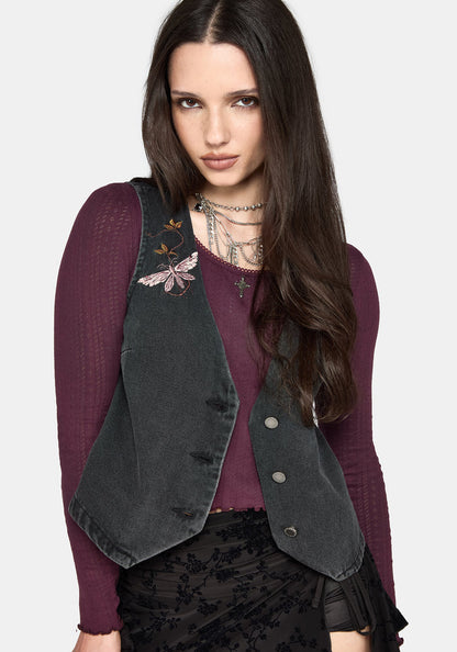 Maleah Embroidered Denim Waistcoat