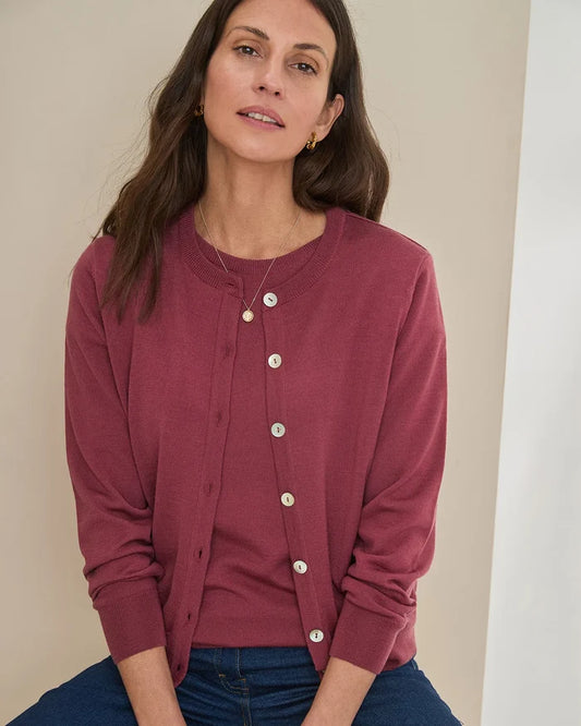 Merino Short Cardigan - Rosewood