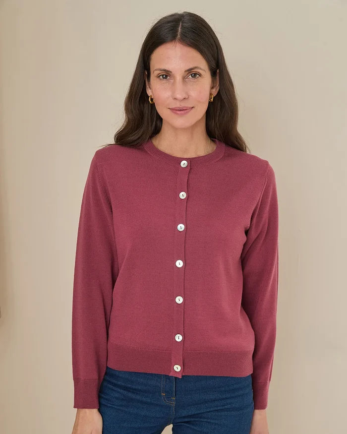 Merino Short Cardigan - Rosewood