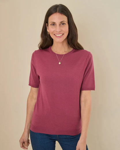 Merino Short Sleeve Crew Jumper - Rosewood