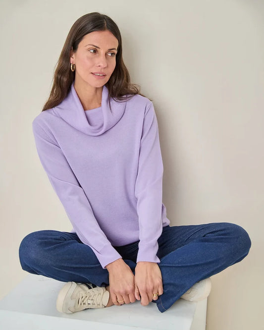 Merino Wool Cowl Neck Jumper - Amethyst