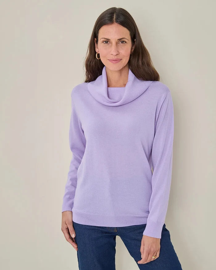 Merino Wool Cowl Neck Jumper - Amethyst