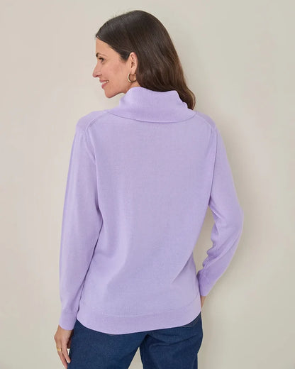 Merino Wool Cowl Neck Jumper - Amethyst