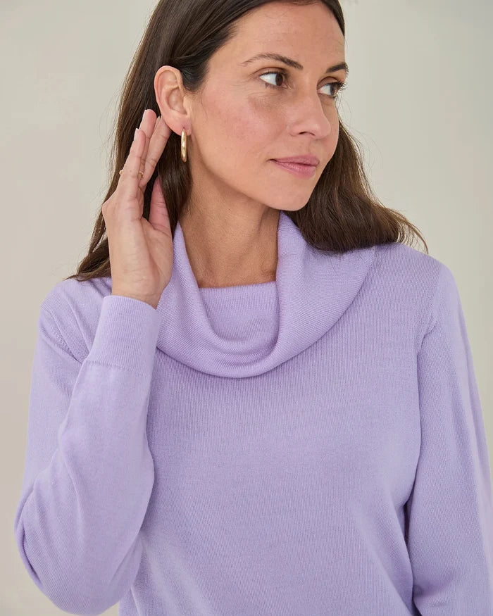 Merino Wool Cowl Neck Jumper - Amethyst