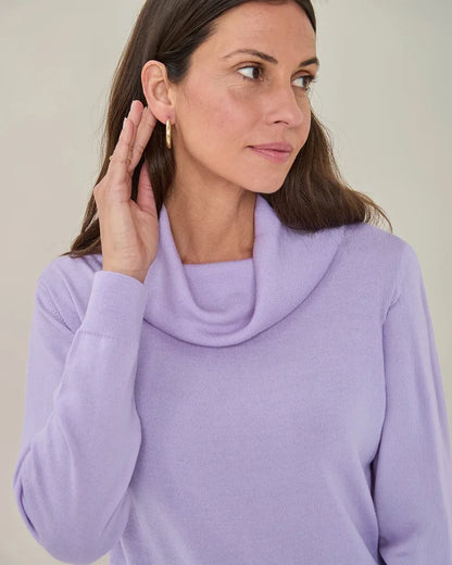Merino Wool Cowl Neck Jumper - Amethyst