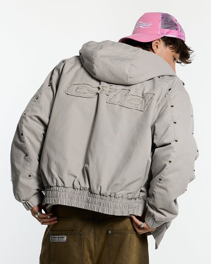 MIKE HOODED JACKET GREY - grey hooded jacket, back view on male model - Cold Culture #man