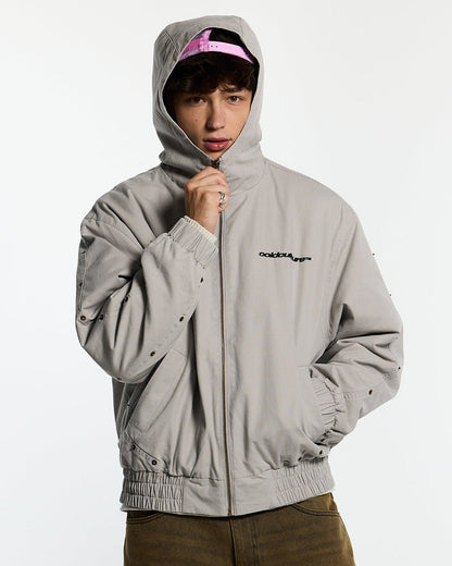 MIKE HOODED JACKET GREY - grey hooded jacket, front view on male model - Cold Culture #man