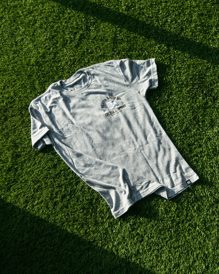 Gray t-shirt on a green grass surface