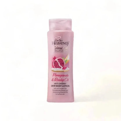 Oh So Heavenly Crème Oil Collection Pomegranate & Rosehip Oil Body Lotion 375ml bottle with pomegranate and rosehip design