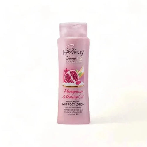 Oh So Heavenly Crème Oil Collection Pomegranate & Rosehip Oil Body Lotion 375ml bottle with pomegranate and rosehip design