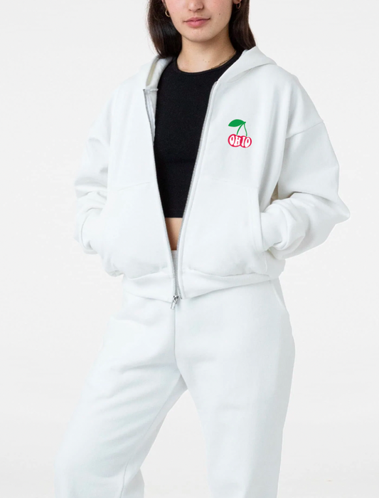 Ohio Cherries Oversized Crop Zip Up - Recess Apparel LLC