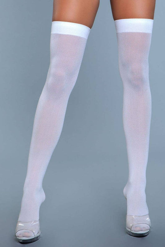 Opaque Nylon Thigh Highs White - Intimate Whispers